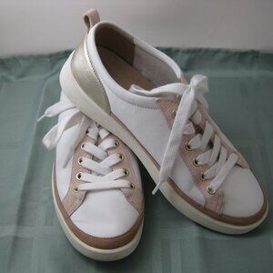 Vionic Winny Sneakers Women's US 8.5 White Gold Leather Camel Suede Shoes